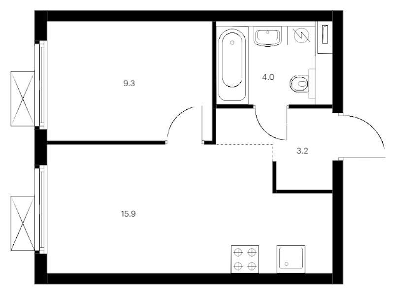 1-комнатная квартира 32.4 м², 6/12 эт., ЖК «Витебский парк»